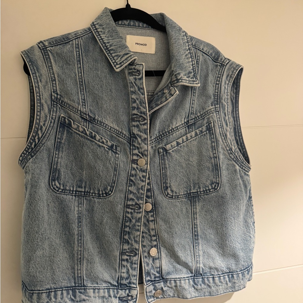 Promod Faded Blue Denim Button Detail Vest